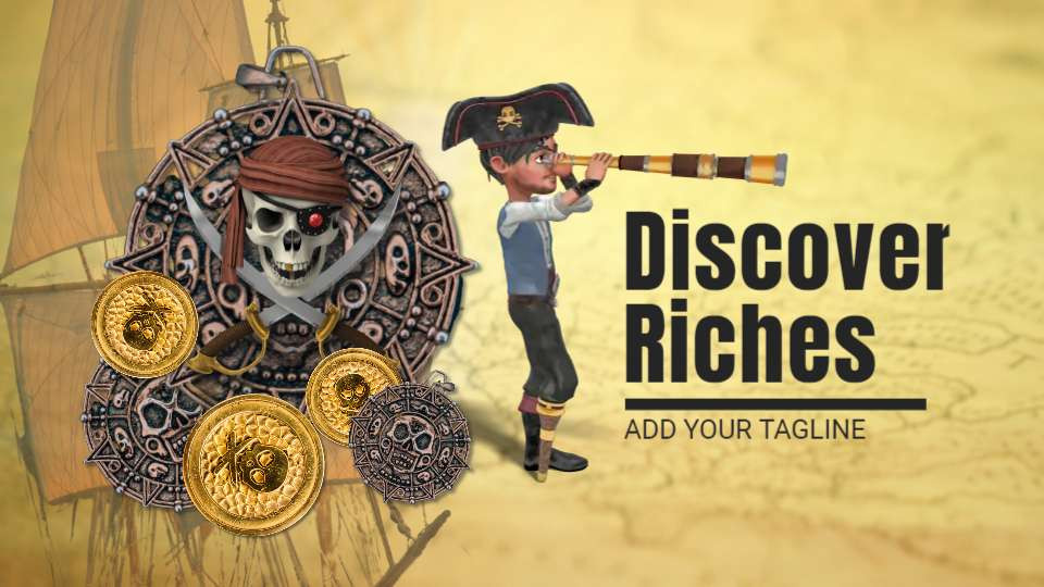 pirate with treasure coins video background preview image.