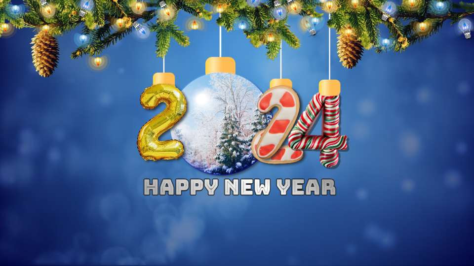 New Year Ornaments photo layout video background preview image.