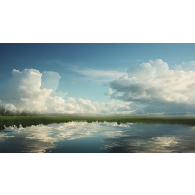 Elevate Your Presentations with Serene Pond Water Reflections in our Summer Clouds Video Background. Download Now!