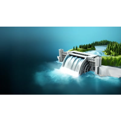 A video background with a hydroelectric power plant. The video has plenty of copy space for use in presentations