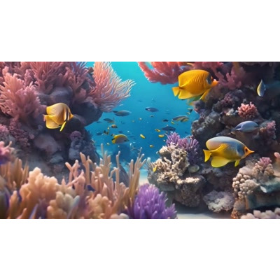 This video background captures the serene beauty of an underwater coral reef, teeming with life and color.