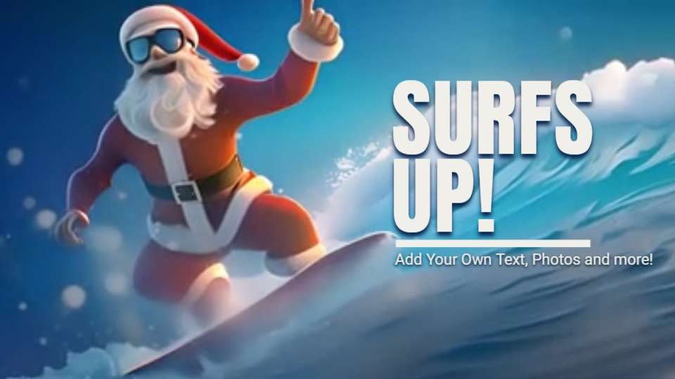 santa surfing ocean video background preview image.