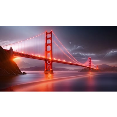 Golden Gate Bridge Video Background - This motion video depicts the iconic bridge at night, capturing its timeless beauty in a tranquil ambiance.