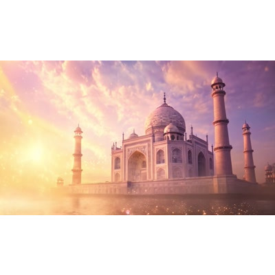 Taj Mahal Video Background - A serene motion video depicting the iconic monument against a vibrant sunset, perfect for enhancing presentations.