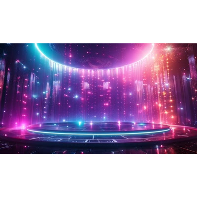 Neon Rainbow Stage video background: This motion video depicts vibrant light rays, smoke, and particles in mesmerizing dance.