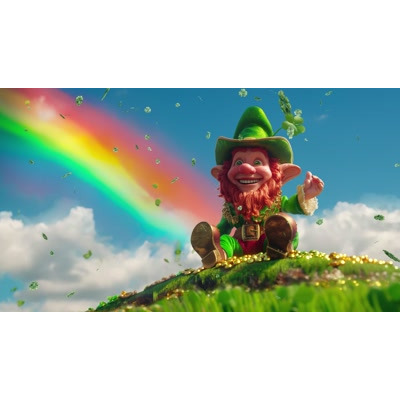 Download this Leprechaun by a Rainbow Video - A Symbol of Finding Fortune.  Use as a presentation slide or in a media design project.