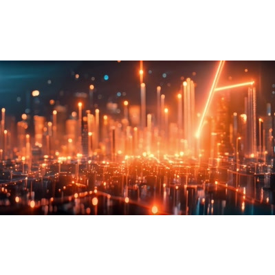 Download this Digital Golden City -  Video Background representing a tech-driven city with golden lights symbolizing prosperity and innovation.