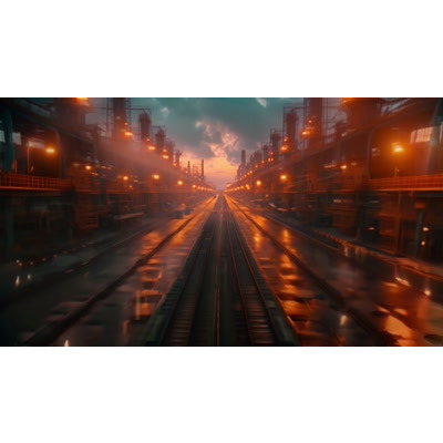 Download this motion video of a railway through a factory facility.  Add as a background to your presentations and media video designs.