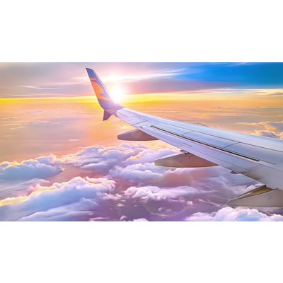 Download this video background of a airplane flying over the clouds and add it as a visual background to PowerPoint templates and media designs.