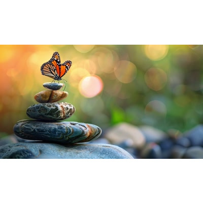 Download this scene symbolizing transformation and balance, featuring a butterfly representing growth, change, and resilience.