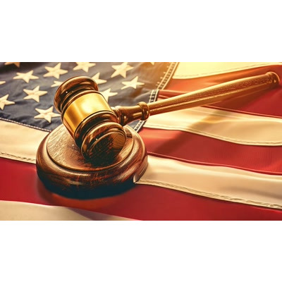 Download this video combining the American flag with a gavel, symbolizing the deep connection between national pride and the justice system.