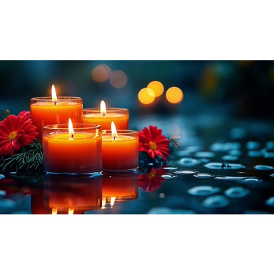 Download this video of floating candles on water, symbolizing remembrance, meditation, and the cyclical nature of life.