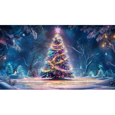 Download this magical Christmas Tree Wonderland Video featuring a brightly lit tree with gently falling snow. Perfect for festive presentations.