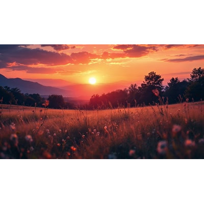 A peaceful sunset over a meadow—perfect motion background for themes of reflection, nature, and spiritual or wellness presentations.