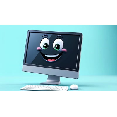 Download this cheerful computer character video background to add a playful touch to your tech presentations.