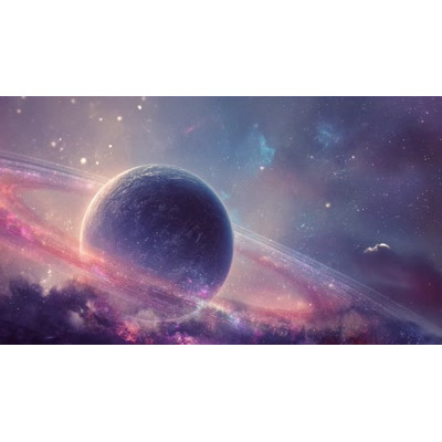 Stunning visuals of a ringed planet in a vibrant cosmic setting, perfect for space-themed presentations.
