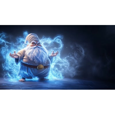 This enchanting video background features a magical genie surrounded by blue energy, perfect for captivating fantasy-themed presentations.
