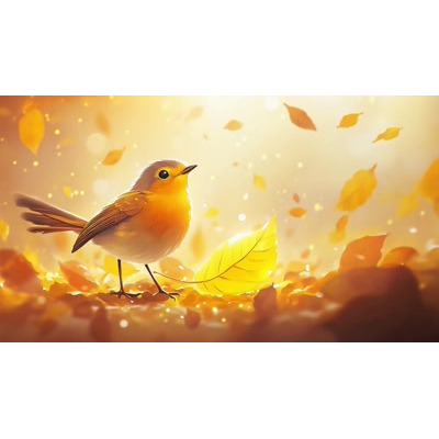 This charming robin video background captures the essence of autumn with falling yellow leaves, perfect for engaging presentations.