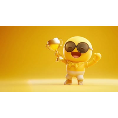 This joyful animated character video background celebrates success with a trophy, perfect for uplifting presentations.