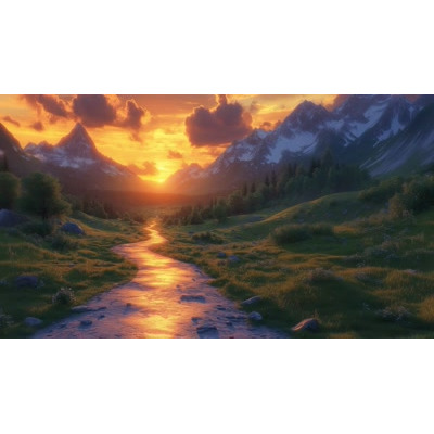 This winding dirt road video background captures a serene sunset landscape, perfect for nature-themed presentations.