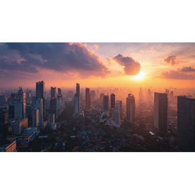 This vibrant city skyline video background captures a stunning sunset, perfect for enhancing urban-themed presentations.