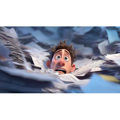 This engaging video background captures the feeling of being overwhelmed by work, perfect for presentations on stress management.