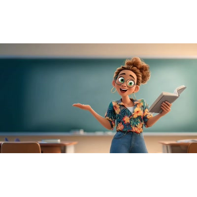 This vibrant video background showcases a female teacher delivering an engaging lecture, perfect for educational presentations.