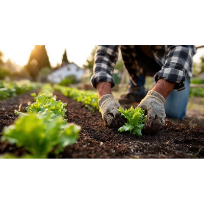 Download this serene video background of a farmer planting vegetables to inspire your audience about sustainable agriculture.