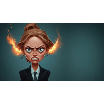 Download this fiery video background showcasing an angry businesswoman to emphasize workplace challenges in your slides.