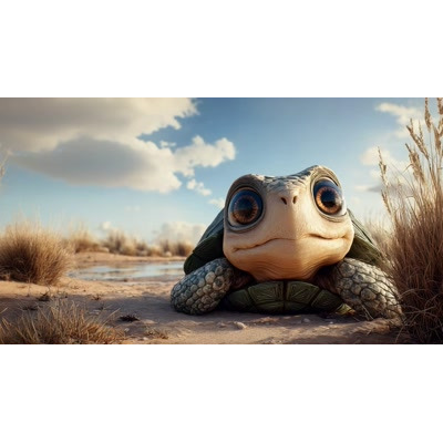 Adorable turtle video on the beach looking around with big eyes. Perfect for nature, wildlife, education, and ocean-themed presentations.