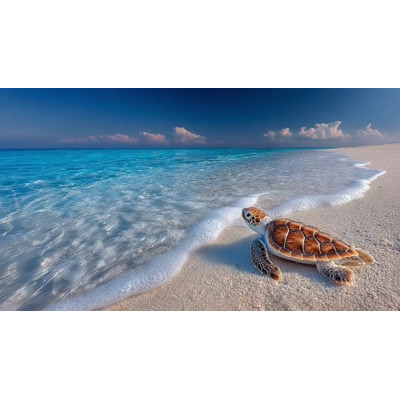 This enchanting video background captures a baby turtle by the sea, perfect for presentations on marine life and conservation.