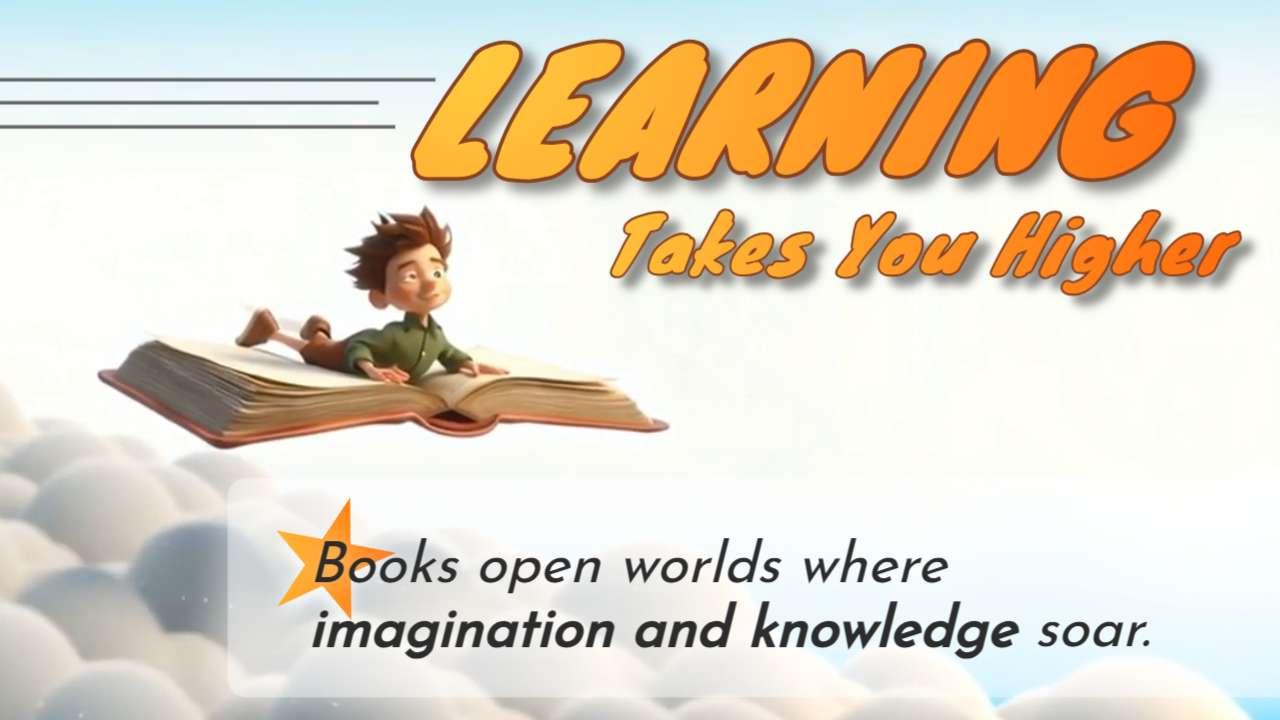 boy flying on book video background preview image.