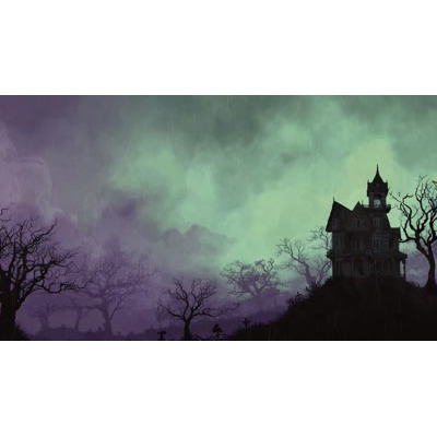 Download this eerie haunted house video loop with swirling clouds and dark tones—perfect for Halloween slides, intros, or themed presentations.