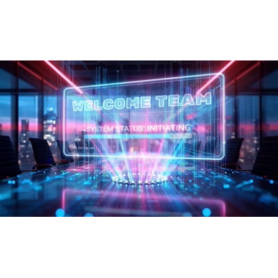 Download this video background featuring a futuristic boardroom hologram to enhance your presentations.