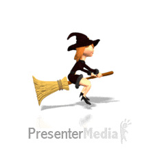 ID# 171 - Lady Witch Fly Broom - PowerPoint Animation