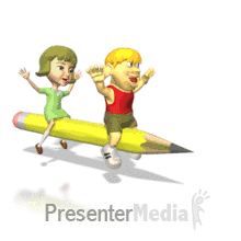 Boy Girl Flying On Pencil 3d Animated Clipart For Powerpoint Presentermedia Com