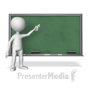 Stick Figure Pointing At Chalkboard | 3D Animated Clipart for PowerPoint -  
