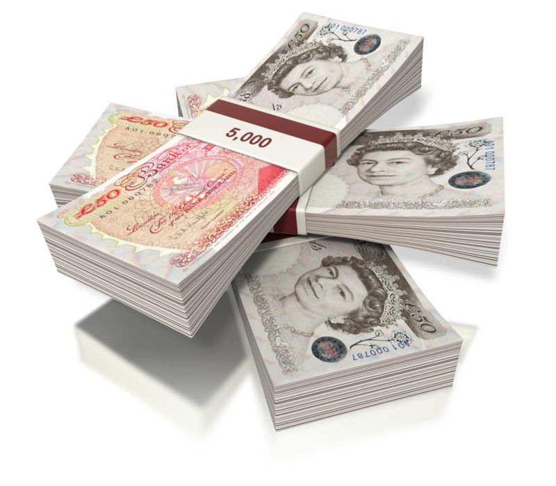 British pound money three bundled stack