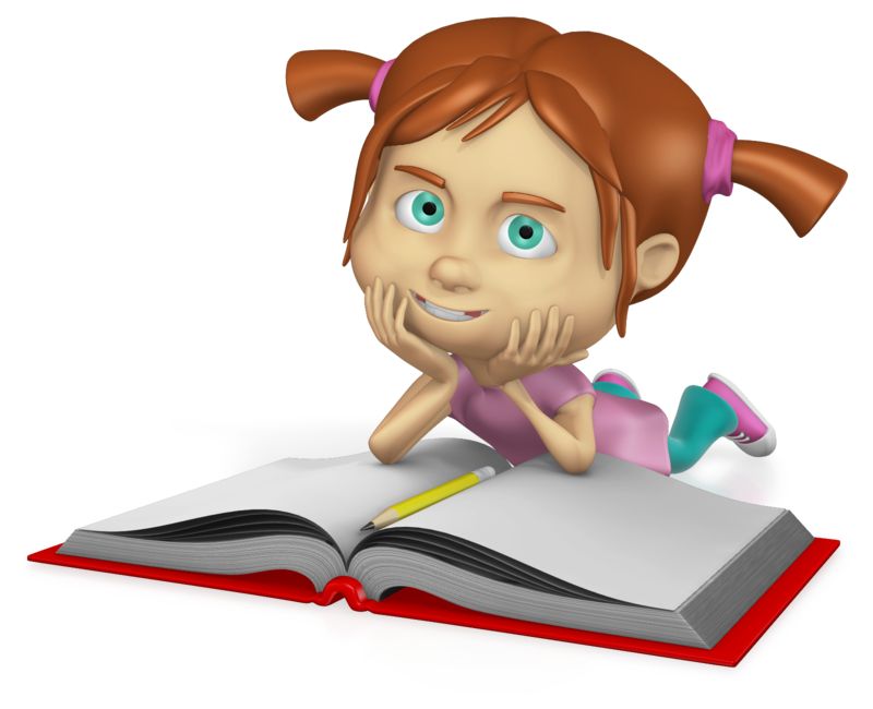 Young Girl Reading Book Custom | Great PowerPoint ClipArt for Presentations  