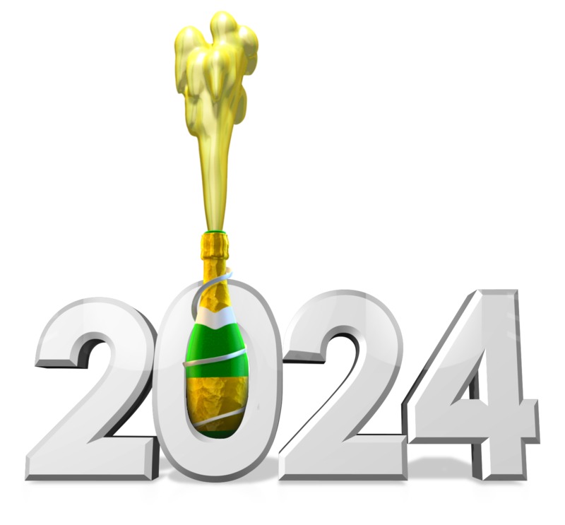 Golden 2024 New Year Numbers With Confetti And Champagne Bottle Stock Photo  - Download Image Now - iStock