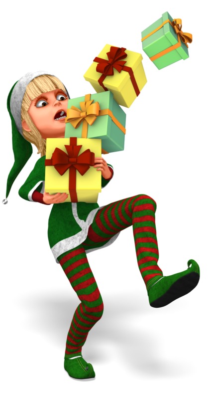 Santas Helper Carrying Multiple Gifts  Great PowerPoint ClipArt for  Presentations 