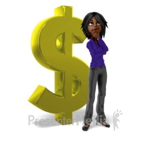 ID# 24615 - Businesswoman Dollar Sign Thinking - Presentation Clipart