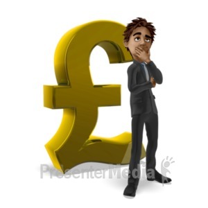 ID# 24626 - Businessman Thinking Pound Symbol - Presentation Clipart