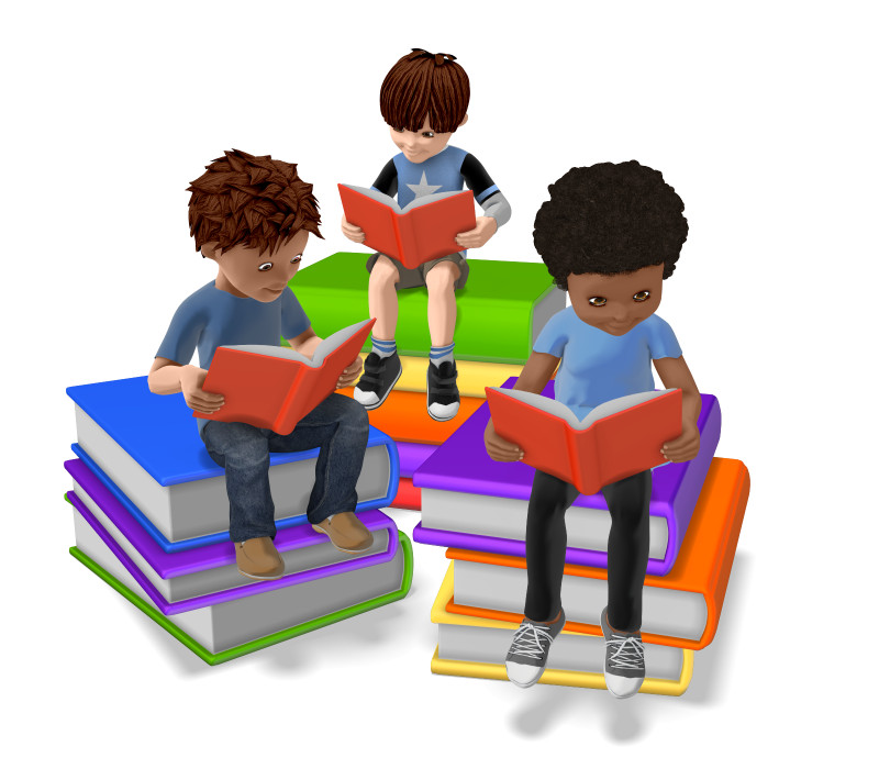Group of Students Reading On Stack of Books | Great PowerPoint ClipArt for  Presentations 