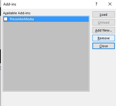 A tutorial preview of the window showing how to unintall the old PresenterMedia add-in