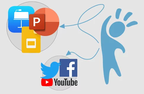 PresenterMeedia logo icon point arrows at PowerPoint, Google Slides and Keynote Icons.