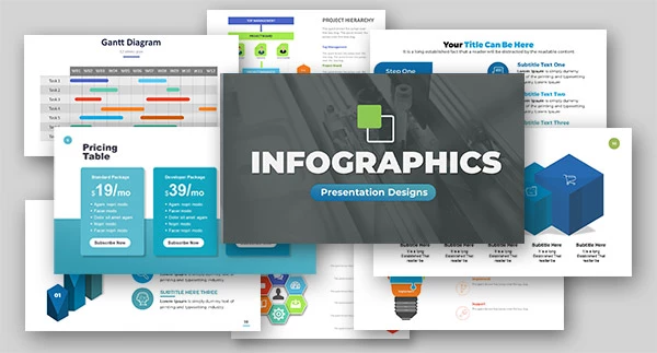 A preview image of business PowerPoint templates in a collage.
