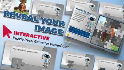 A collage of presentation slides from 16 Puzzle Pieces Picture Reveal Game PowerPoint Template