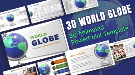 A collage of presentation slides from 3D Globe Geography PowerPoint Template
