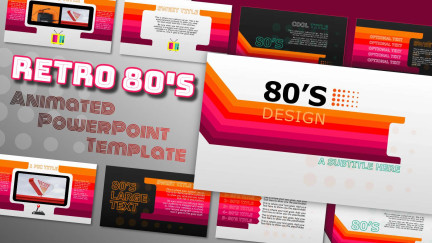 A collage of presentation slides from 80's Retro Themed PowerPoint Slides